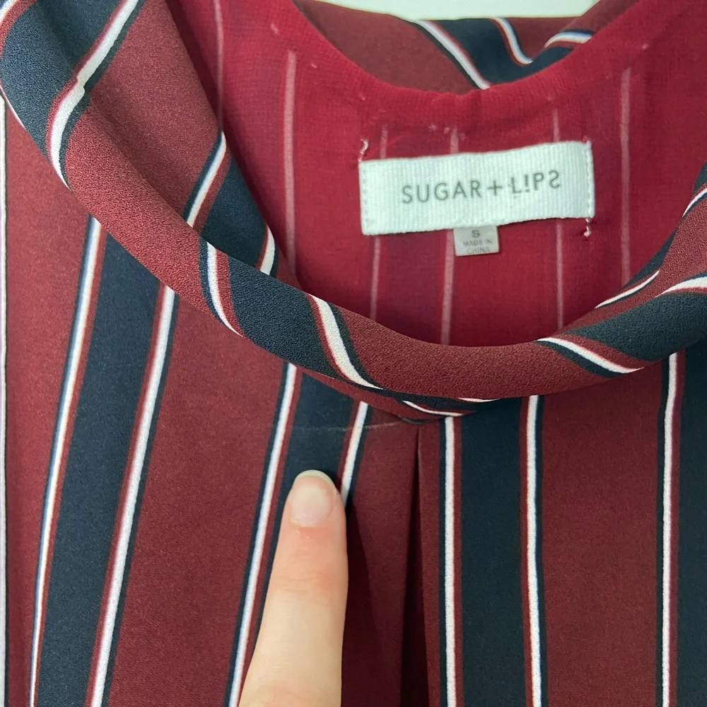 Sugar‎ + Lips women’s maroon navy cowl neck sleeveless lined layered blouse tank